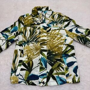 Chico's Full Zip Women’s Jacket-3/4 Sleeves-Size 0 (4/6) 100% Linen Multicolor